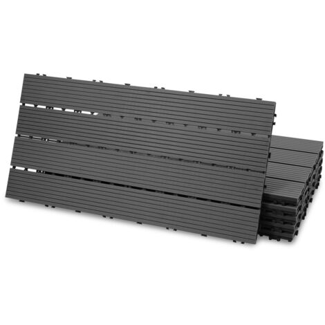Wolketon Piastrella per terrazza Piastrelle in legno composito WPC 60 x 30 cm Piastrelle a clip per giardino esterno 36x antracite