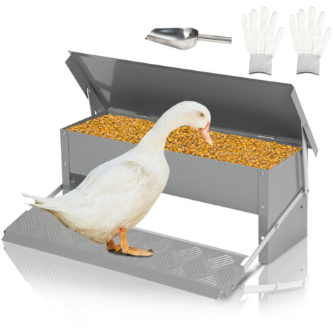 Wolketon Mangiatoia automatica per galline - 5KG con pedale, sportello, coperchio stagno, cucchiaio inox e guanti