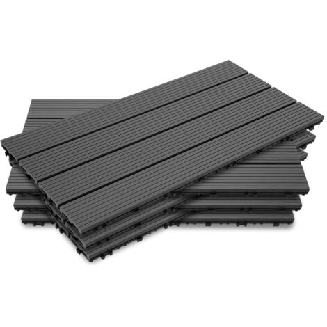 Wolketon Piastrella per terrazza Piastrelle in legno composito WPC 60 x 30 cm Piastrelle a clip per giardino esterno 60x antracite