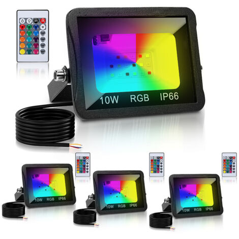 Wolketon Faro LED RGB con telecomando, set 4 x fari LED RGB 10W, 16 colori e 4 modalità, IP66 per esterni giardino e terrazza