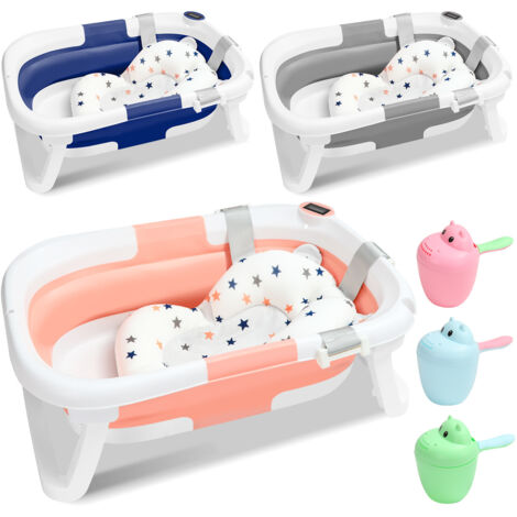 Wolketon Vaschetta per bagnetto pieghevole scalabile - Tappetino per cuscino da bagno Pillow - Con termometro (1/5)