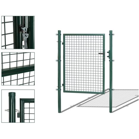 Wolketon Verja de jardín Verja peatonal con cerradura y manilla de acero galvanizado con recubrimiento en polvo Poste redondo verde 125x100cm