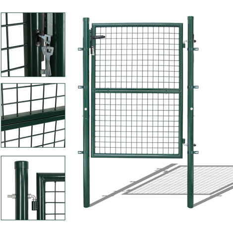 Wolketon Verja de jardín Verja peatonal con cerradura y manilla de acero galvanizado con recubrimiento en polvo Poste redondo verde 150x100cm
