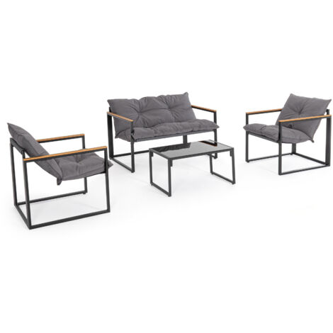 Ensemble de salon en acier et textilène avec accoudoirs en polywood anthracite (1/5)