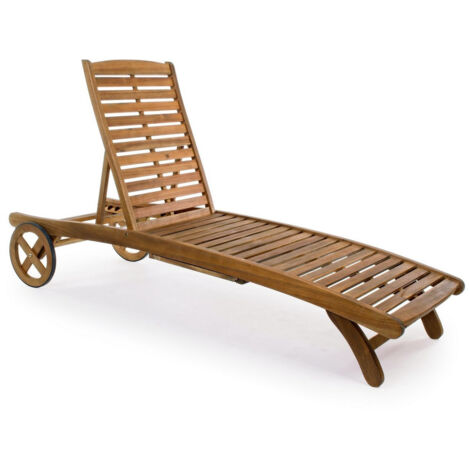 Bain de soleil inclinable en bois d'acacia naturel avec roulettes (1/5)