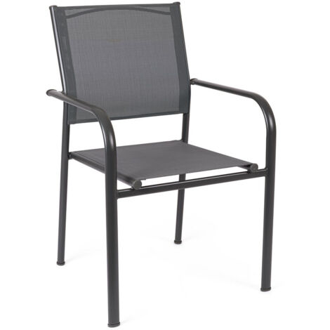 Ensemble de 2 chaises en acier avec assise et dossier en textilène anthracite (1/5)