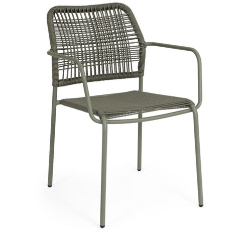 Chaise en acier à revêtement électrophorétique avec tissage en fibres synthétiques, verte (1/5)