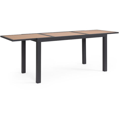 Table extensible en aluminium imitation bois 140-210 x 77 cm anthracite (1/5)