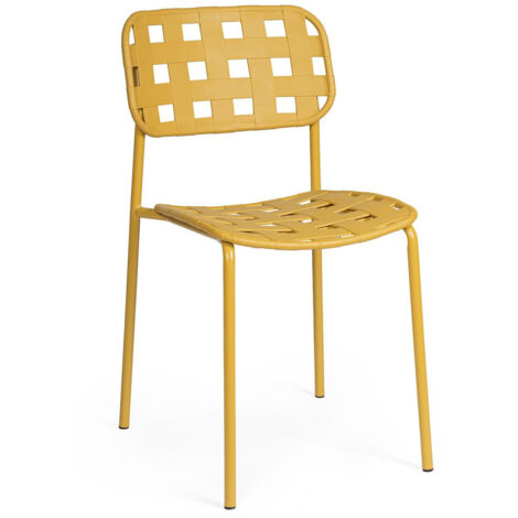 Ensemble de 6 chaises en acier avec assise et dossier en polypropylène jaune (1/5)