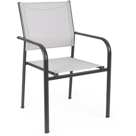 Ensemble de 2 chaises en acier avec assise et dossier en textilène gris (1/5)
