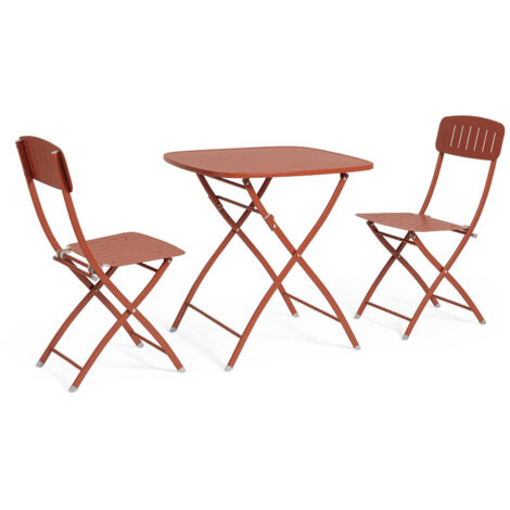 Ensemble table et 2 chaises pliantes en acier à revêtement électrophorétique couleur terre cuite (1/5)