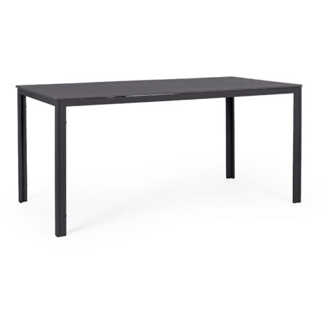 Table en acier avec plateau en PEHD imitation bois 156 x 78 cm anthracite (1/2)