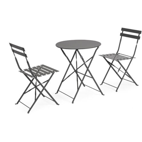 Ensemble table pliante et 2 chaises en acier avec revêtement électrophorétique anthracite (1/5)