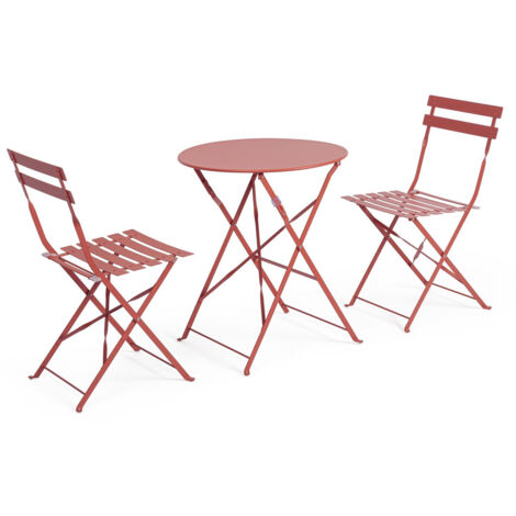 Ensemble table et 2 chaises pliantes en acier à revêtement électrophorétique couleur terre cuite (1/5)
