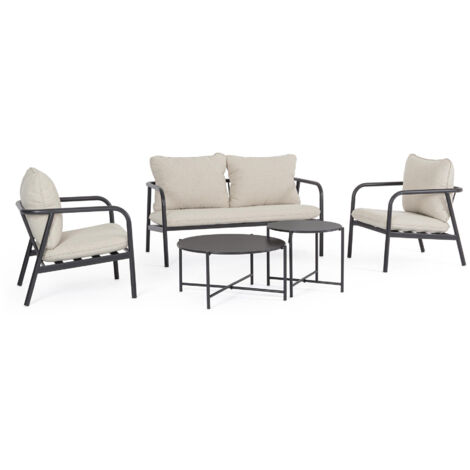 Salon en acier avec table basse et polyester filé anthracite (1/5)