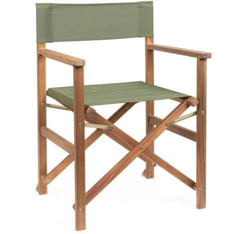 Ensemble de 2 chaises de réalisateur en bois d'acacia et polyester vert mousse (1/5)
