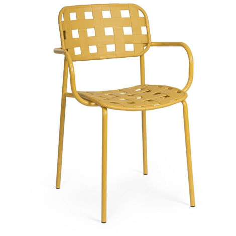 Ensemble de 2 chaises en acier avec assise et dossier en polypropylène jaune (1/5)