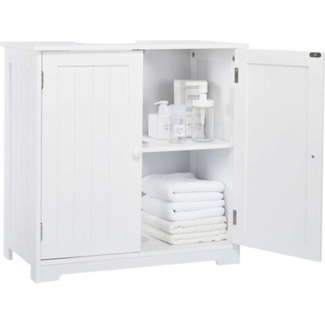 Waschbeckenunterschrank Unterschrank Badezimmerschrank Holz mit Türen 2 Fächer Platzsparend,Freistehend 60 x 30 x 60 cm für Badezimmer,Weiß-Meerveil