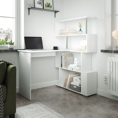 Mondeer L-Förmig Computertisch mit 360° Drehregal- Eck-Schreibtisch für Arbeitszimmer/Büro/Wohnzimmer, 157 x 45 x 130.5 cm, Weiß