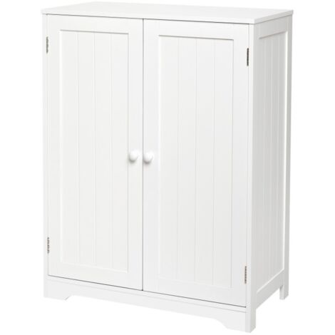 Badezimmerschrank, Badschrank Sideboard mit Doppeltür und Verstellbare Ablage, Badezimmer Kommode aus MDF Gemalt Holz, Weiß-Meerveil