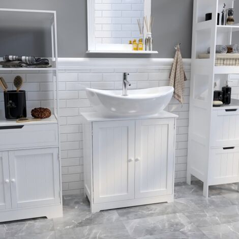 Mondeer Under Sink Cabinet with 2 Doors and  2 Shelves, Space-Saving Bathroom Floor Cabinet, 60x30x60cm, White