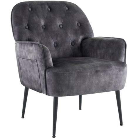 IWMH Single Armchair, Reading Armchair with Armrests, Retro Lounge Cocktail Chair, Armchair with Metal Legs - Velvet - Gray