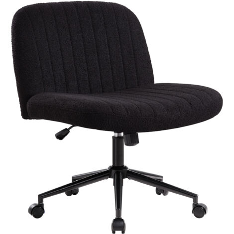 IWMH office chair without armrests, height-adjustable swivel chair with casters, desk chair with medium backrest - teddy fabric - black