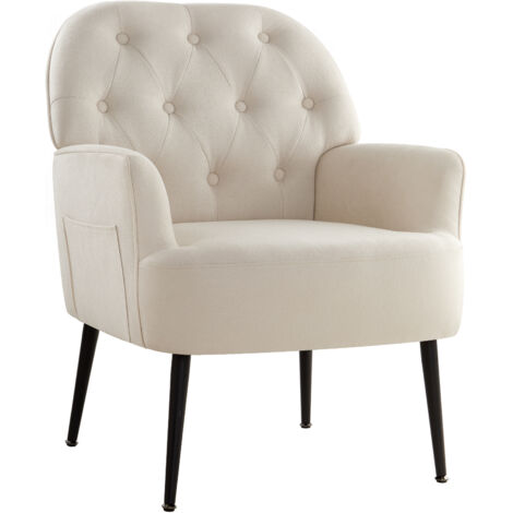 IWMH Single Armchair, Reading Armchair with Armrests, Retro Lounge Cocktail Chair, Armchair with Metal Legs - Linen - Beige