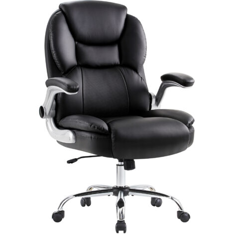 IWMH Ergonomic Office Chair, Executive Chair with Wide Padded Seat, Height-Adjustable Swivel Chair - PU Leather - Black