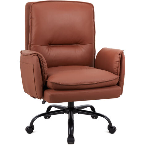 IWMH Office Chair, Ergonomic PU Leather Executive Chair, Height-Adjustable Swivel Chair with Armrests and Casters, Single Chair for Office, Living Room, Bedroom – Brown