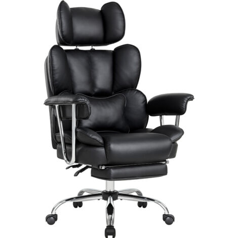 IWMH office chair with high backrest and lumbar cushion, ergonomic executive chair with pull-out footrest, height-adjustable swivel chair - PU leather - black