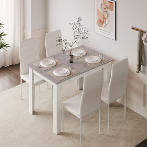 Mondeer 4-Set Dining Table and Chairs, Modern Kitchen Table with 4 High-Back Chairs, 120x90x75cm, for Kitchen Home Office, Grey & White