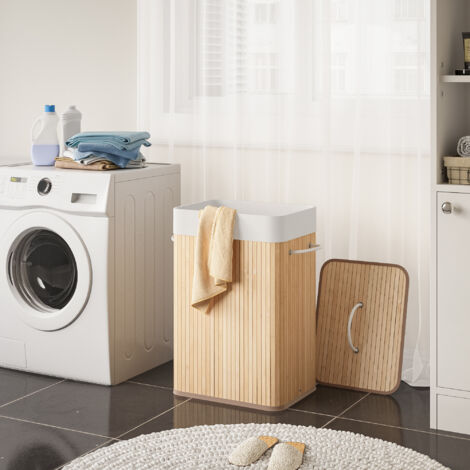 Mondeer 72L Bamboo Laundry Basket, Foldable Rectangular Hamper with ...