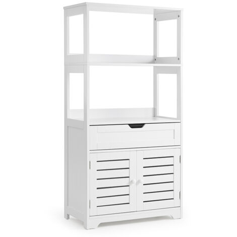 Bathroom Storage Cabinet, Tall Freestanding Unit with 1 Drawer, 1 Cupboard & 2 Shelves, Modern Design for Bathroom, Kitchen, Bedroom, 59x30x122cm, White, Mondeer (1/5)