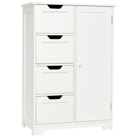 Bathroom Storage Cabinet with 4 Drawers & 1 Door, Modern & Functional Organiser with Adjustable Shelf, White, Mondeer