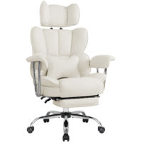 IWMH office chair with high backrest and lumbar cushion, ergonomic executive chair with pull-out footrest, height-adjustable swivel chair - PU leather - white