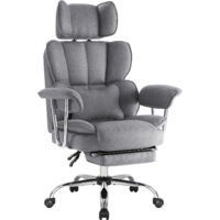 IWMH office chair with high backrest and lumbar cushion, ergonomic executive chair with extendable footrest, height-adjustable swivel chair - fabric - gray
