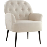 IWMH Single Armchair, Reading Armchair with Armrests, Retro Lounge Cocktail Chair, Armchair with Metal Legs - Linen - Beige