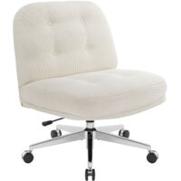 IWMH Dick Office Chair, Cord Fabric Swivel Chair without Armrests, Height-Adjustable Chair for Bedroom, Living Room, Dressing Table - White