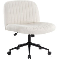 IWMH office chair without armrests, height-adjustable swivel chair with casters, desk chair with medium backrest - teddy fabric - white
