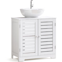 Under Sink Cabinet with 2 Louvered Doors and 2 Shelves, Wooden Freestanding Bathroom Storage Unit 59 x 30 x 60.5cm, White, Mondeer