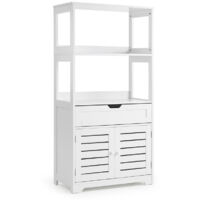 Bathroom Storage Cabinet, Tall Freestanding Unit with 1 Drawer, 1 Cupboard & 2 Shelves, Modern Design for Bathroom, Kitchen, Bedroom, 59x30x122cm, White, Mondeer