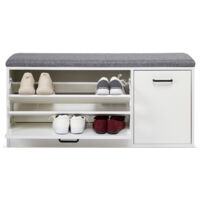 Mondeer Shoe Rack with Seat, White Wooden Entryway Bench & Organiser, Padded Stool for Hallway, Porch, 100x30x46.5cm