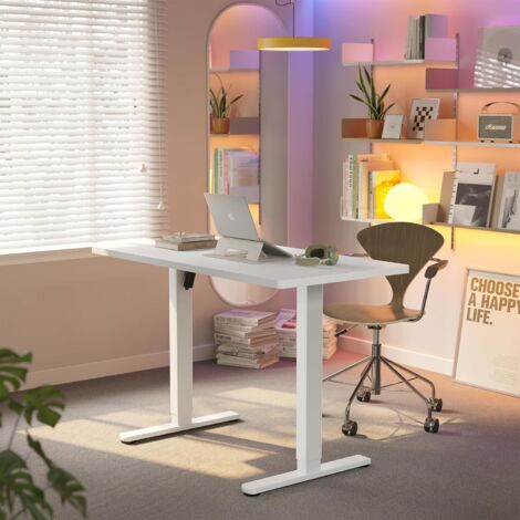 120 x 60cm Bureau Debout Electrique Hauteur Réglable, 4 Réglages de Hauteur Mémorisables, Bureau Debout pour Travail à Domicile & Poste de Travail Informatique, Cadre Blanc
