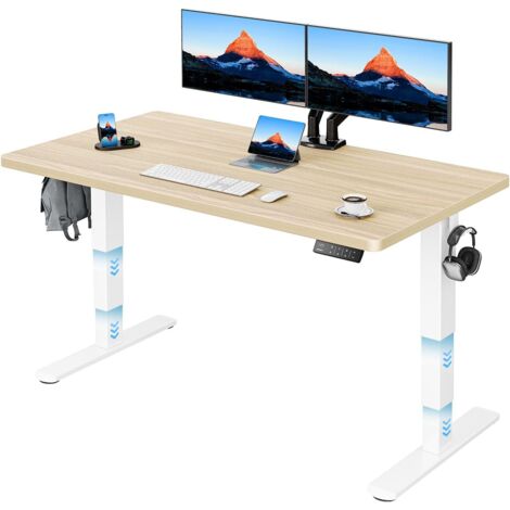 Bureau réglable en hauteur 140 x 70 cm, plateau complet, bureau électrique réglable en hauteur de 60 à 125 cm, piètement à 3 niveaux supportant jusqu'à 120 kg et bureau assis-debout à 2 moteurs (1/5)