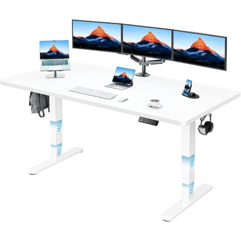 Bureau réglable en hauteur 160 x 80 cm, plateau complet, bureau électrique réglable en hauteur de 60 à 125 cm, piètement à 3 niveaux supportant jusqu'à 120 kg et équipé de 2 moteurs, bureau assis-debo