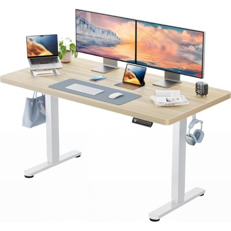 Bureau réglable en hauteur 140 x 80 cm, plateau de 25 mm d'épaisseur avec moteur sans balais, bureau ergonomique assis-debout, montage facile, bureau électrique assis-debout pour bureau à domicile (1/5)