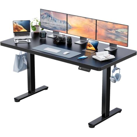 Bureau Électrique Réglable en Hauteur HUANUO 160x80 cm/Plateau Épais 25 mm/Moteur Sans Balais/Charge Max 100 kg/Ergonomique Assis-Debout/Montage Facile/Idéal pour Bureau à Domicile