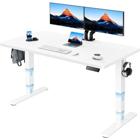plateau de 140 x 70 cm, Bureau réglable en hauteur HUANUO, plateau intégral, bureau électrique, hauteur réglable de 60 à 125 cm, piètement à 3 niveaux, capacité de charge de 120 kg (1/5)