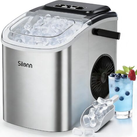 noire etite machine à glaçons, 9 cubes prêts en 6 minutes, 12 kg/jour, autonettoyante, avec poignée de transport, panier et pelle, 2 tailles de glaçons pour la maison, la cuisine